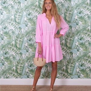 Honorine 100% cotton Giselle tiered mini pink dress XS